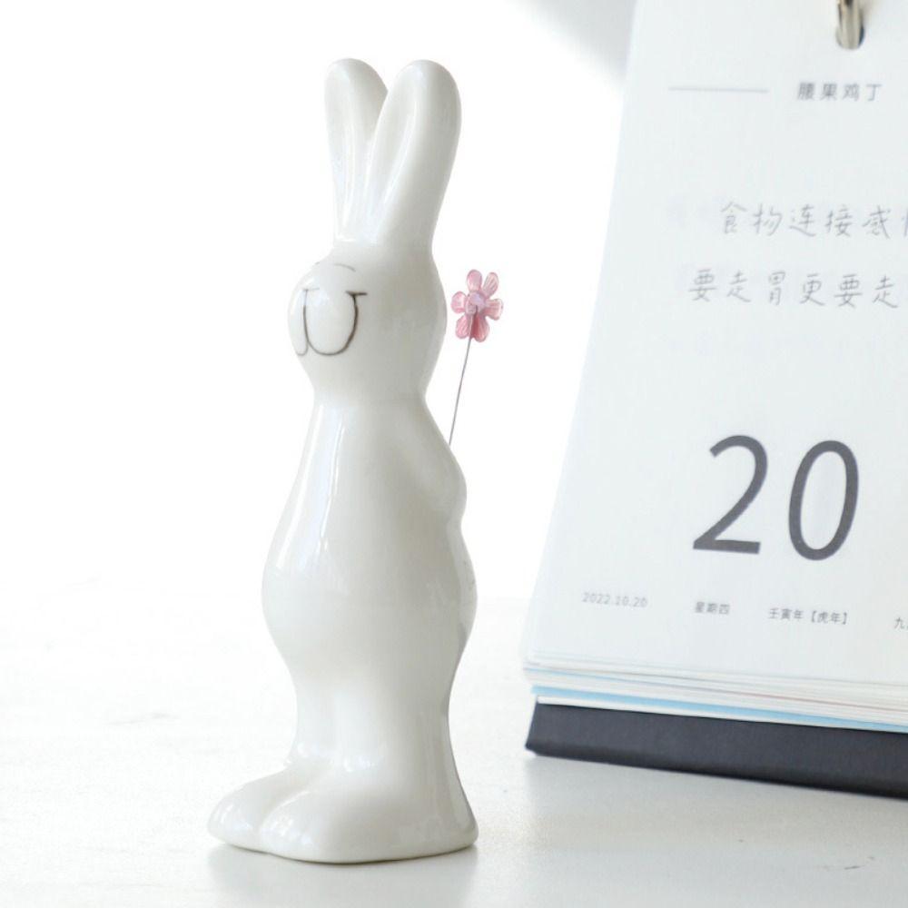 3pcs Cute Couple Rabbit Figurine Ceramic Bunny Statue Animal Sculpture Christmas