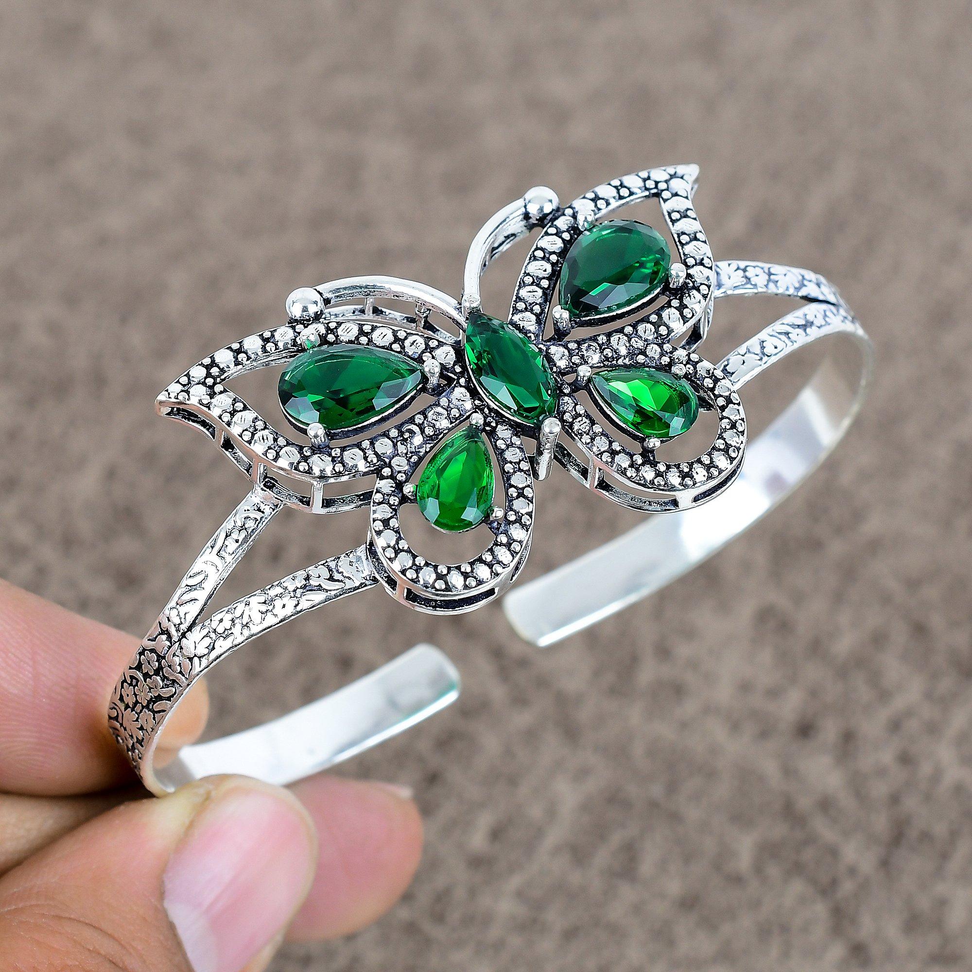 

Diopside Gemstone Handmade 925 Sterling Silver Cuff Bangle Adjustable KKG-107