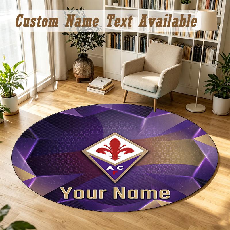 Round Rug Custom NameFiorentina FC Pattern Non Slip Carpet Home Floor Decor