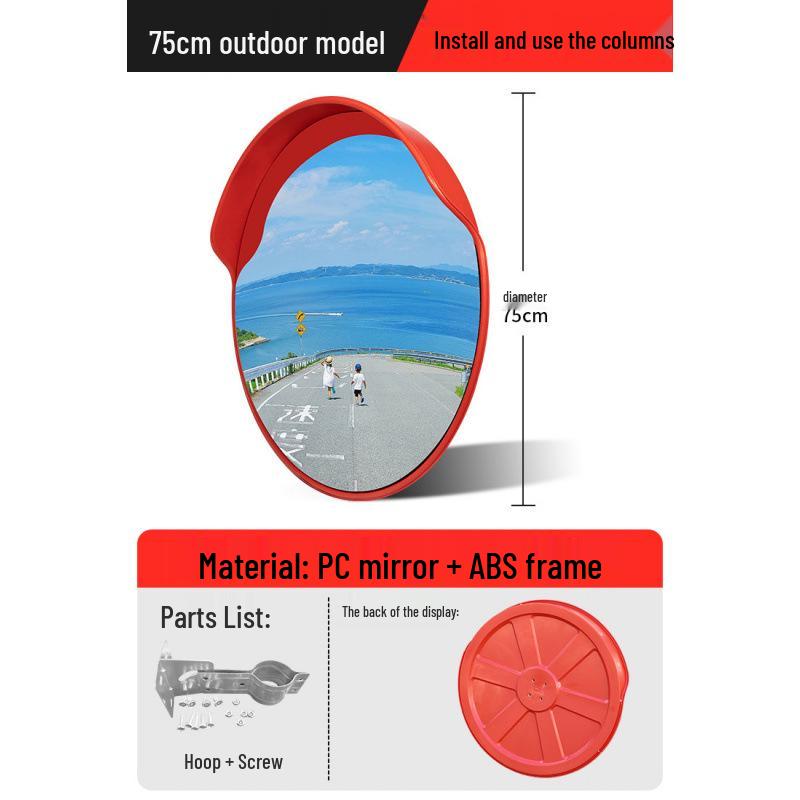 Outdoor Traffic Convex Mirror: Anti-theft Round Wide-Angle Reflective Mirror with Red Black Back