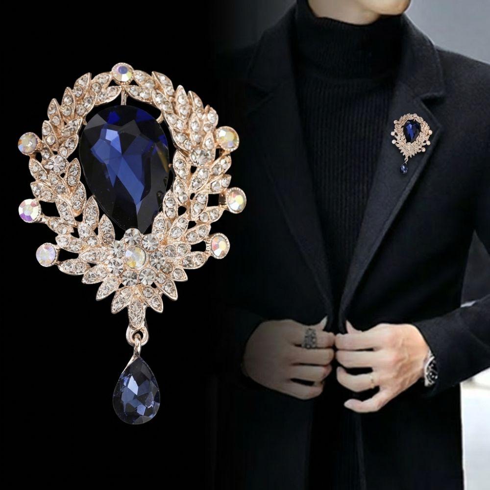 Water Drop Shape Bridal Brooch Flower Design Crystal Rhinestone Brooch Bouquet Pin  Daily Accessory