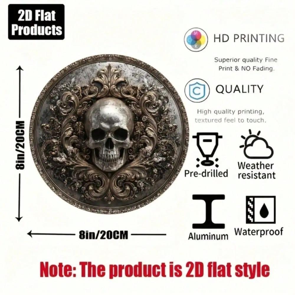 Vintage Halloween Skeleton Metal Sign 8x8 Inch Round Aluminum Plaque Rustproof Outdoor Wall Decor Bar Patio