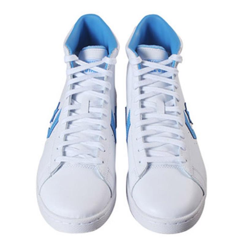 Converse Cons Pro Leather Comfortable Non-Slip Shock Absorption High-Top Board Shoes Unisex White Blue