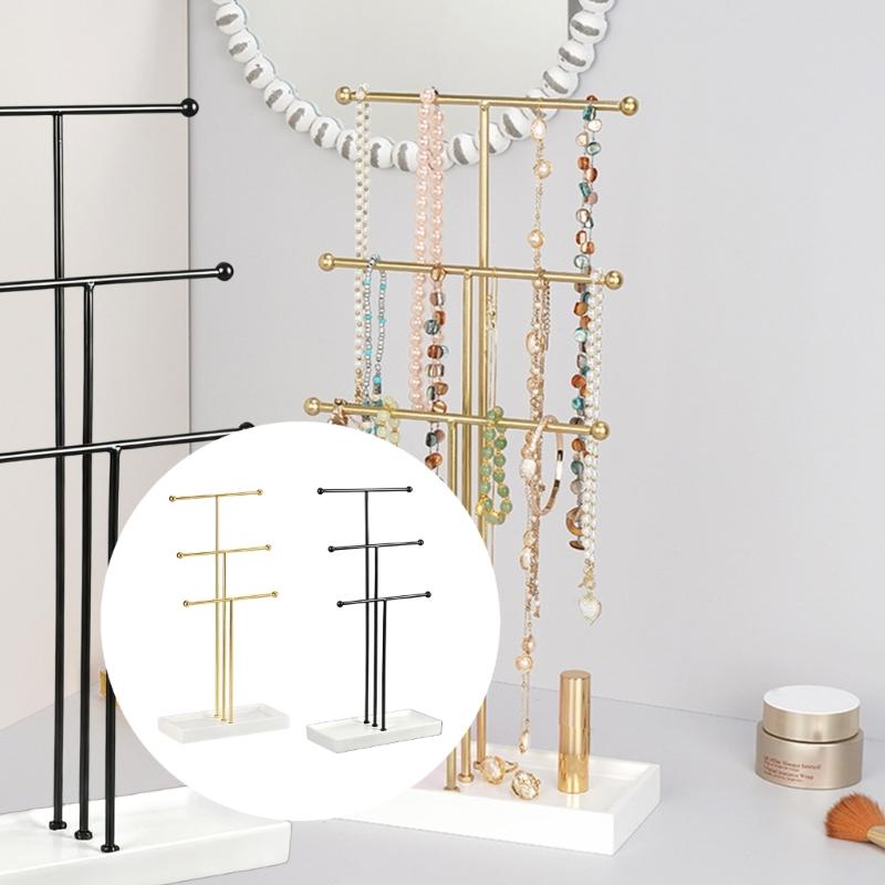 Multifunctional Metal Jewelry Stand Featuring Hook and Trays for Neat Arrangement of Necklaces Bracelets Rings