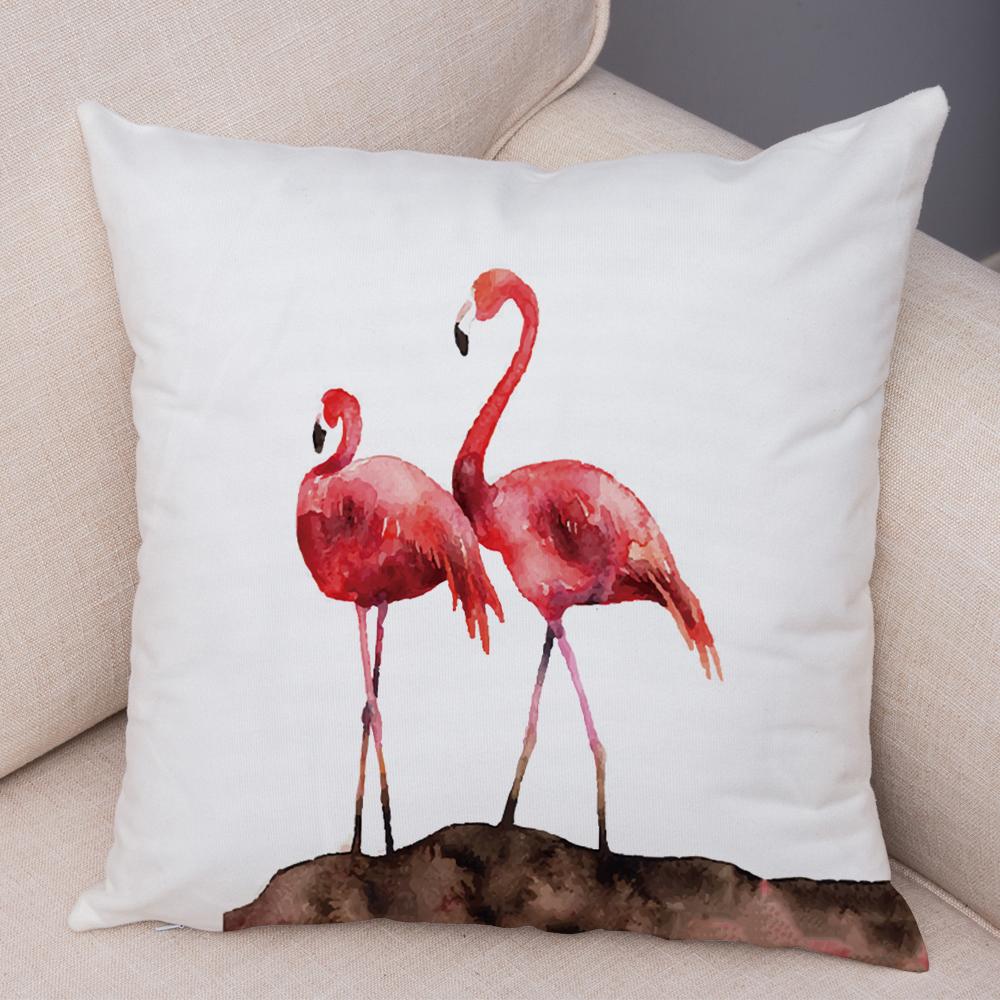 Watercolor Flamingo Cushion Cover Hand Painted Style Single Bird Design Soft Square Pillow Home Living Decor Accessory xcm