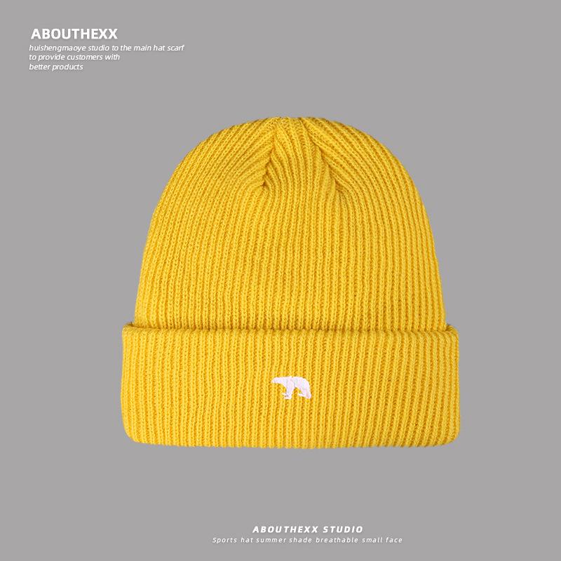 New Autumn and Winter Polar Bear Embroidered Knitted Hat for Women Korean Style Versatile Face Showing Small Wool Hat Warm Ear Protection Cold Hat
