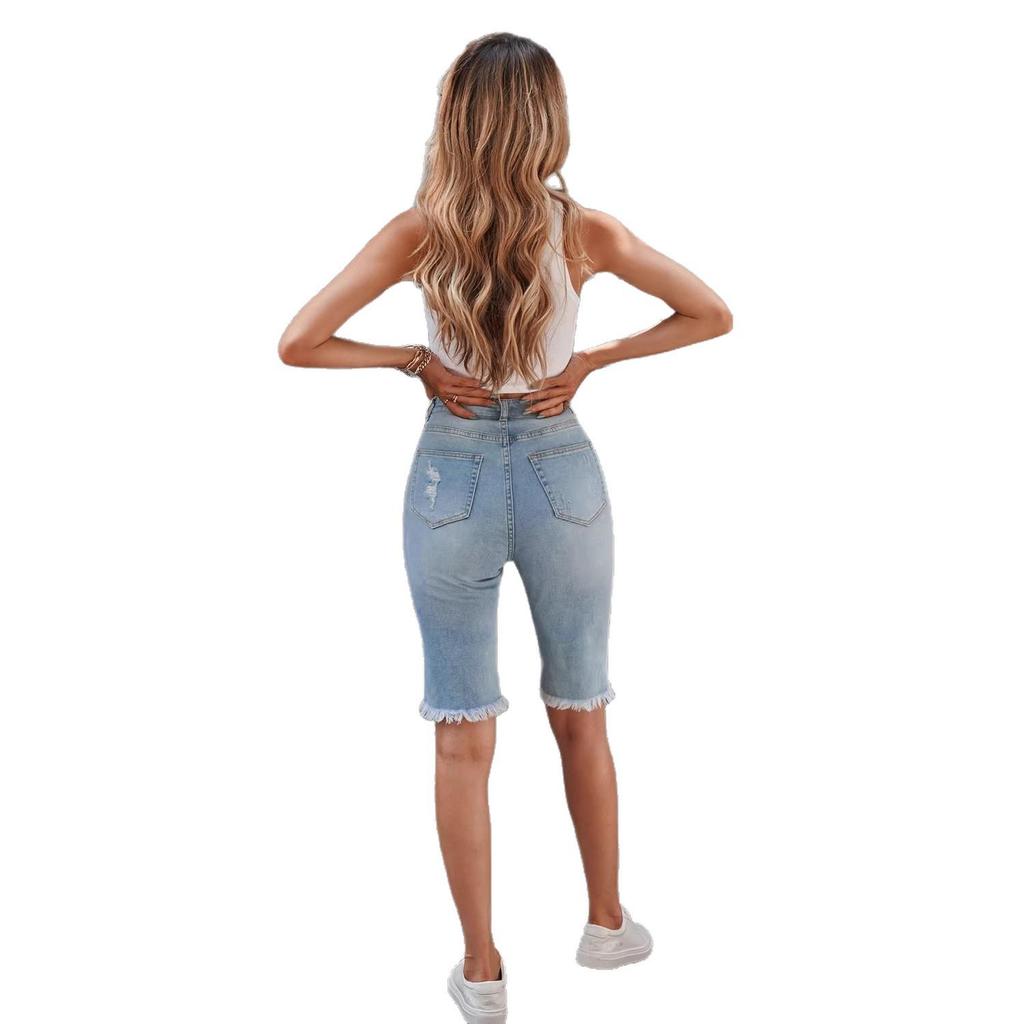 2026 Summer European & American Women's Ripped Denim Shorts - Fashionable, Versatile Slimming Jeans