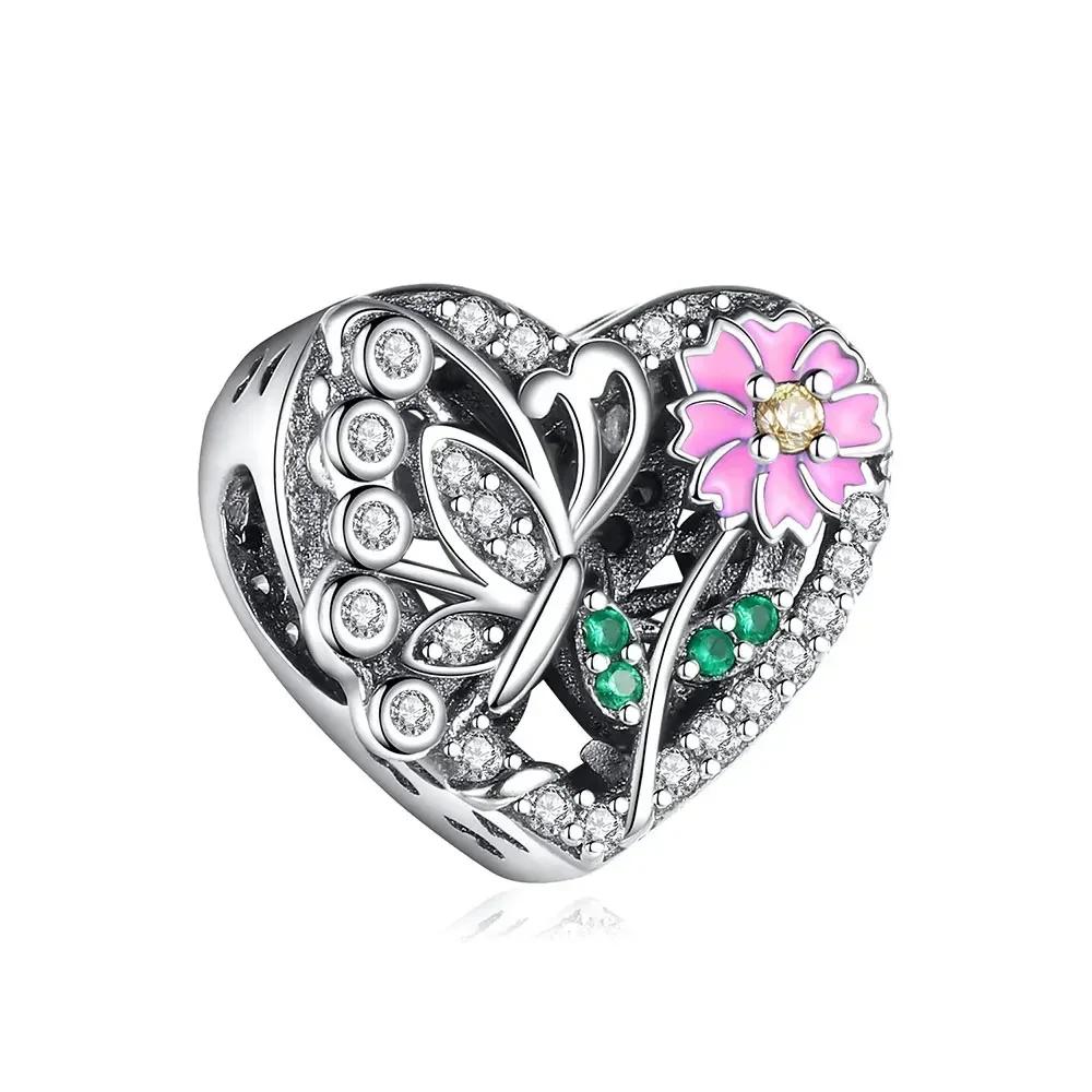 Original Copper Blue Heart Zircon Twelve Zodiac Signs Months Flowers Charms Beads Fit Bracelet Women Jewelry Diy Fine Gift