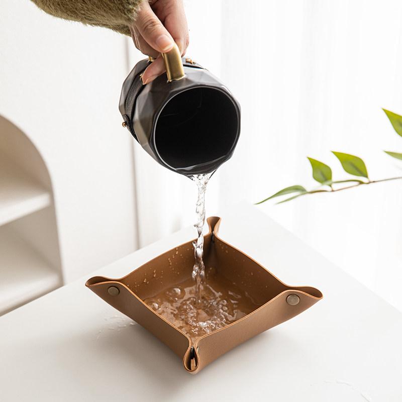 Square Pu Leather Storage Box, Nordic Style Desktop Storage Tray