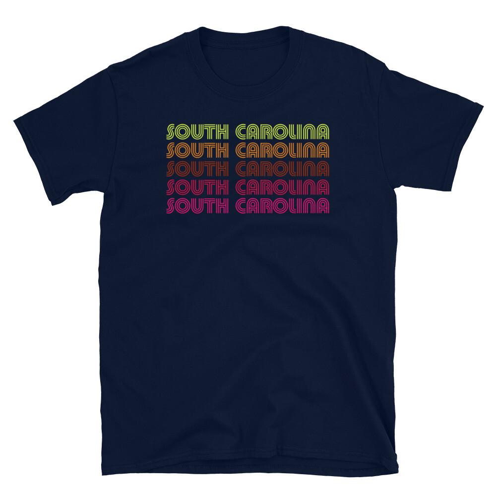 Retro State of South Carolina Inline Font Disco Neon Short-Sleeve Unisex T-Shirt L