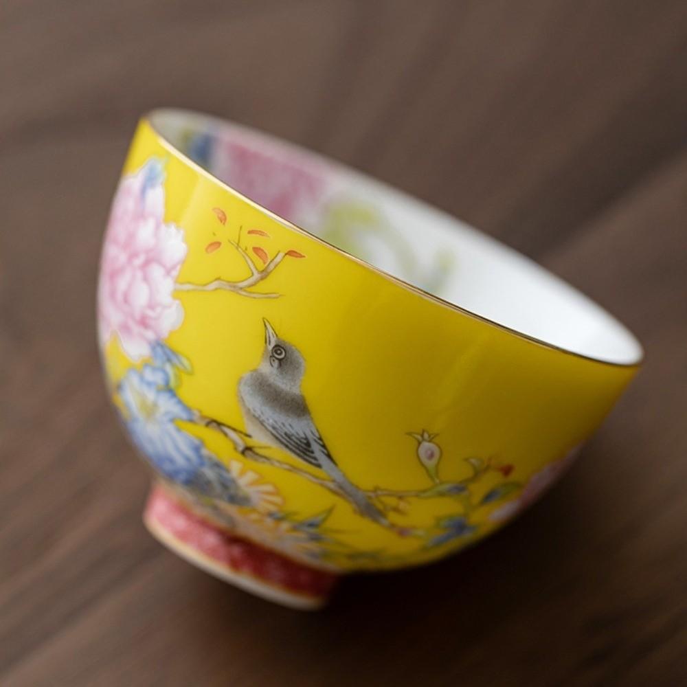 6pcs/set 65ml Ceramic Cup Flower Enamel Cup Kung Fu Tea Set Tea Cup  Personal Use