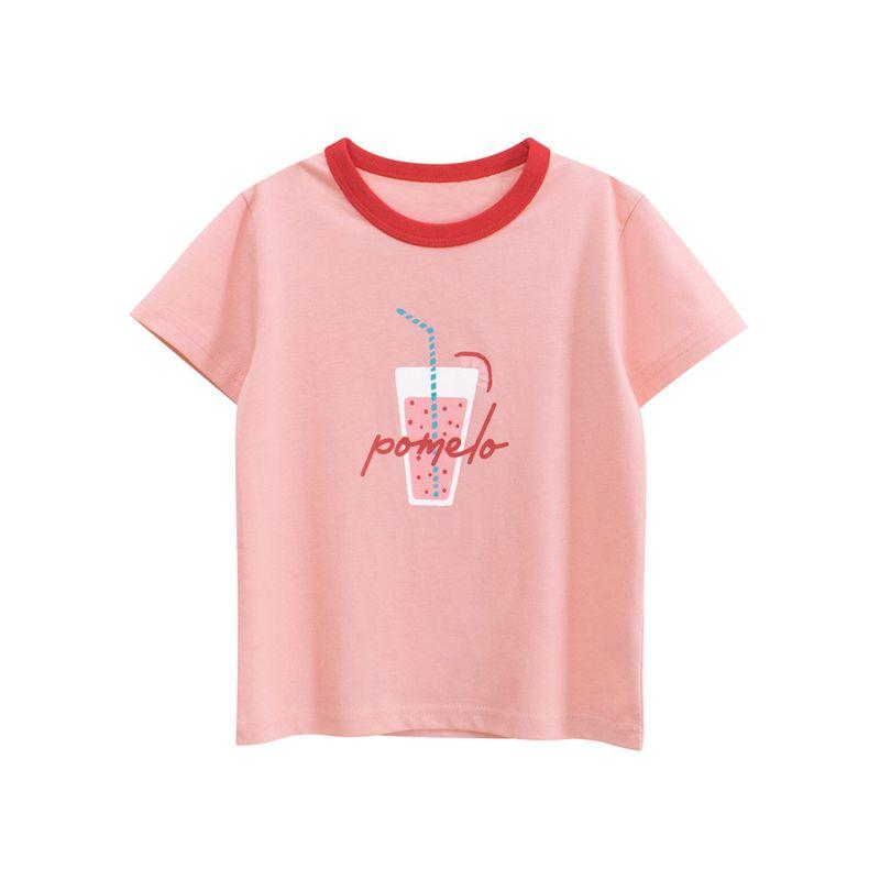 27Home Export Children's Clothing Kids' Pure Cotton Short-Sleeve T-Shirt for Girls Summer New Style Baby Clothes Cartoon Print Trendy