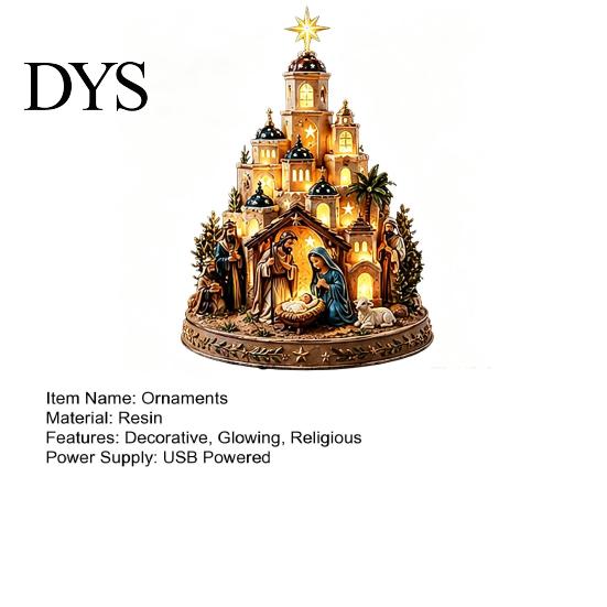 Warm Light Church Decor Bethlehem Nativity Tower, Lighted Christmas Village Scene with Star Glowing Ornament Tower & Figurine, Christian Religious