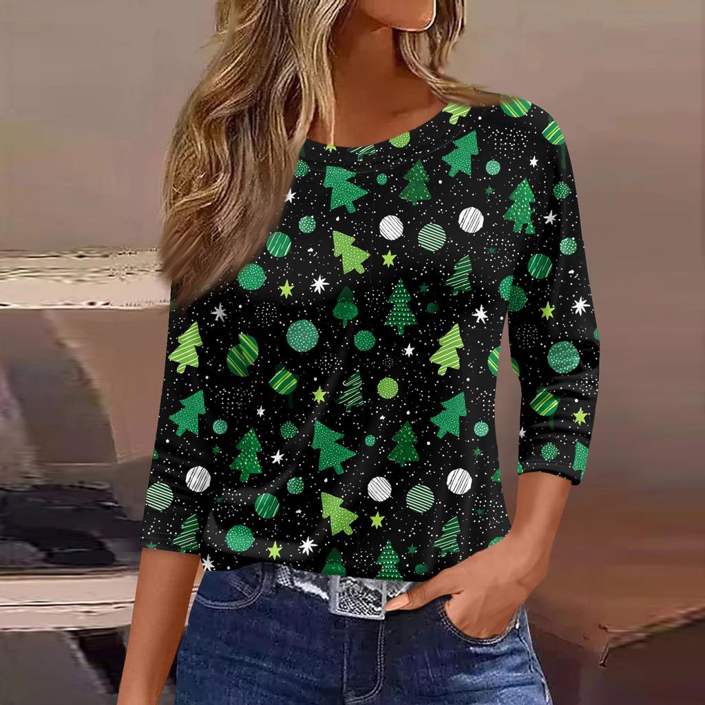 3/4 Sleeve Shirts For Women Print Graphic Tees Blouses Casual Plus Size Basic Tops Pullover
