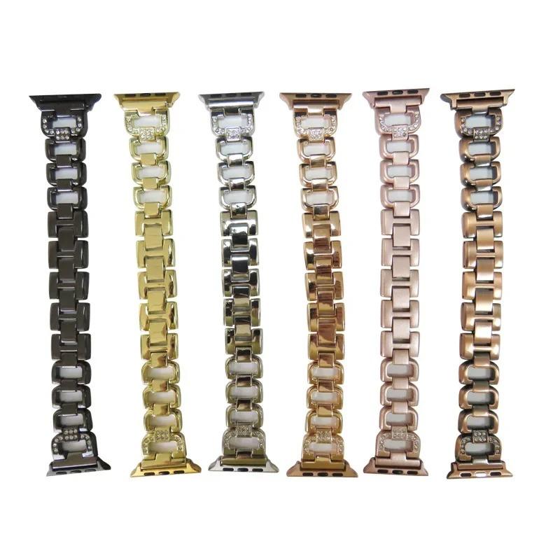 Fashion Simple D Strap for Apple Watch38/40/41mm 42/44/45/49mm Diamond Encrusted Chain Metal Strap Removable