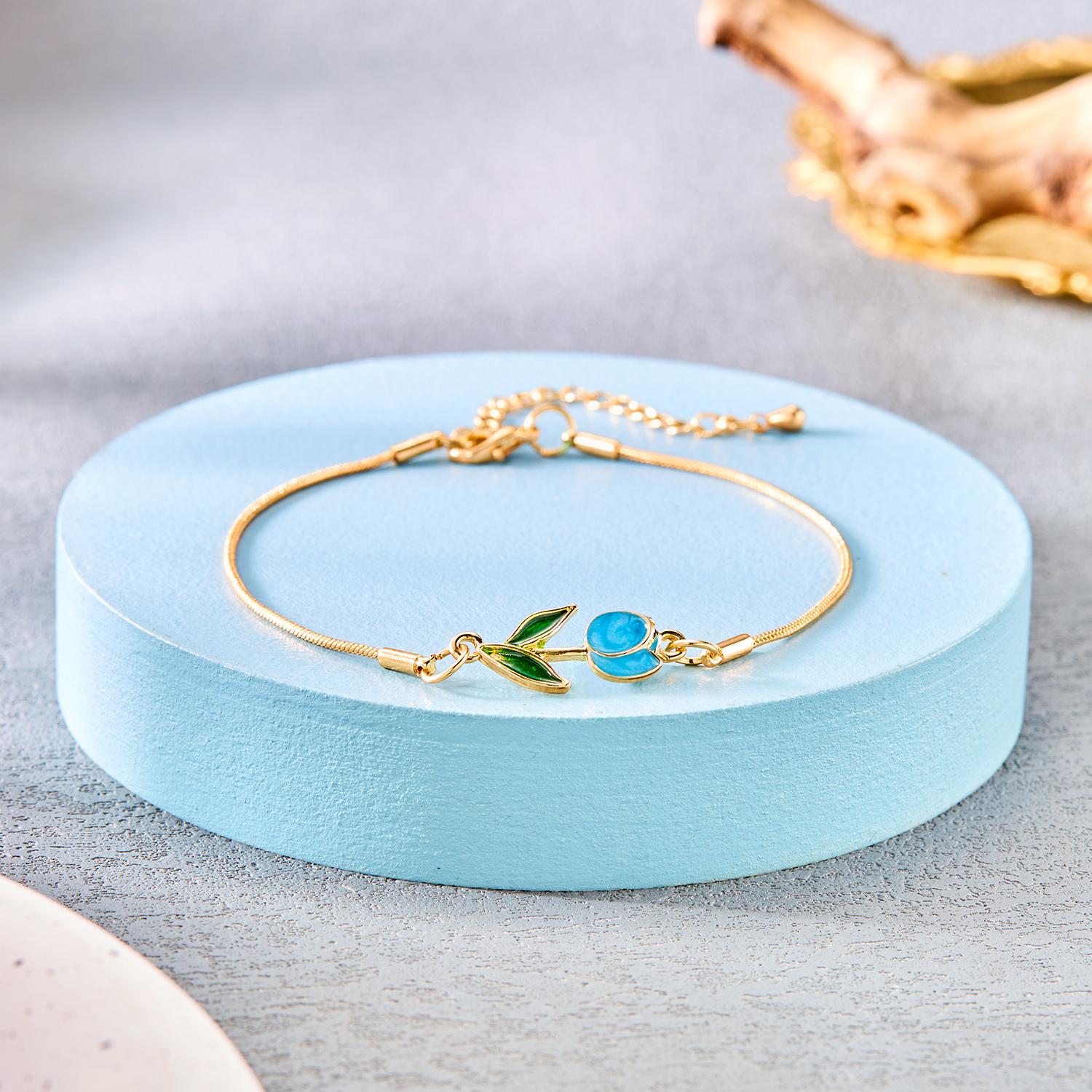 

Vintage Sweet Tulip Rose Bracelet For Women Girls Elegant Enamel Flower Gold Color Metal Chain Bracelets Aesthetics Jewelry