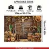 2D Wild West Farmhouse Tapestry, Rustic Cowboy Scene with Cactus and Saddle Wall Decor