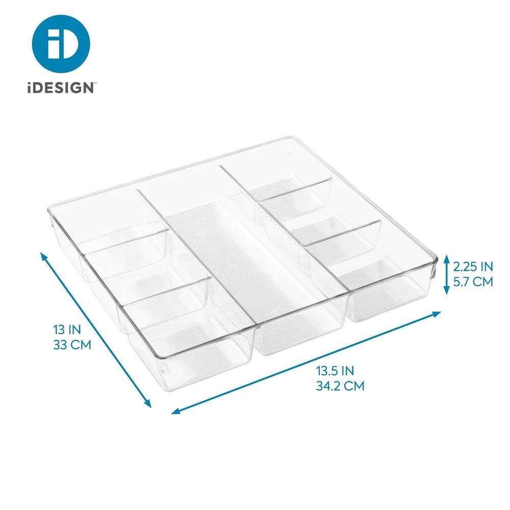 Plastic Drawer Organizer Clear Divided Kitchen Utensil Storage with 7 Compartments Home Office Vanity Bathroom Desk Crafts