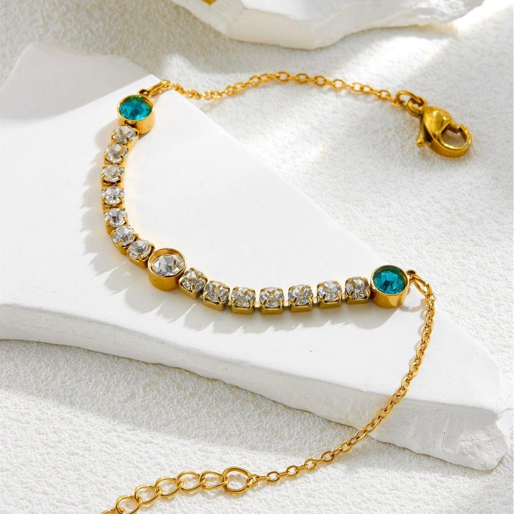 DIEYURO 316L Stainless Steel Exquisite Fashion Round Blue Zircon Golden Chain Bracelet Classic Women New Non-fading Jewelry