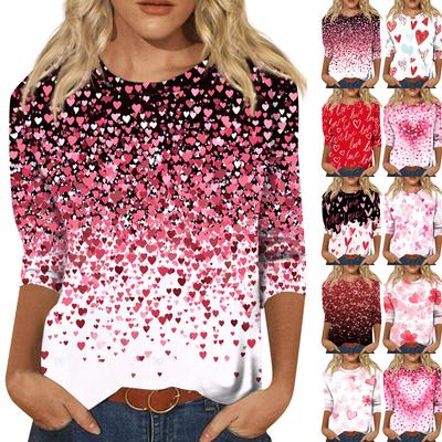 Mode femme décontracté col rond manches 3/4 ample imprimé T-Shirt haut pour femme