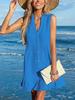 2023 Summer V-neck Button Cotton Linen Breathable Beach Vacation Casual Mini Dress