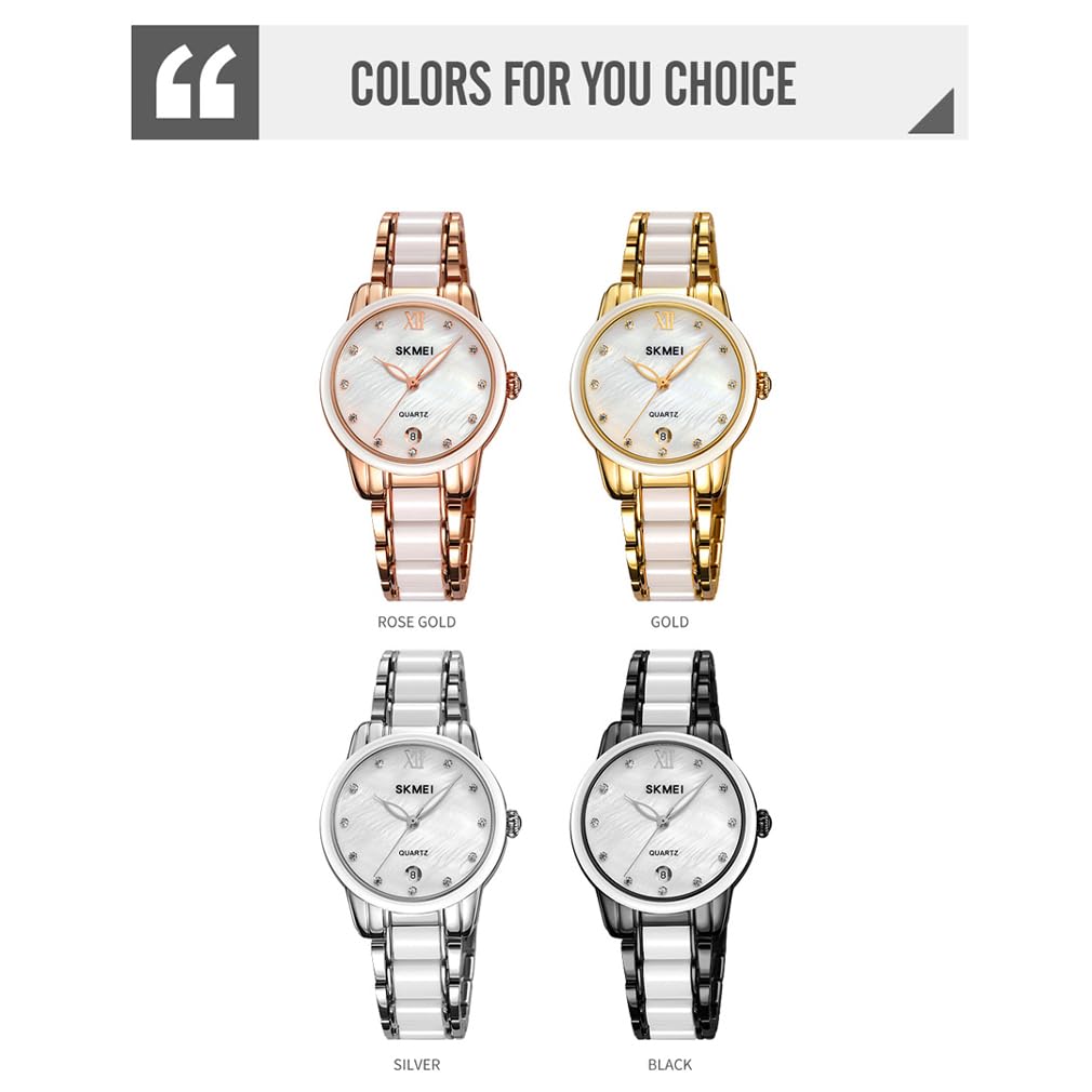Women's Watch Ceramic white Simple Ladies Waterproof Brand Business Stainless Steel Rose Gold
