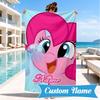 Custom Name Pony Strawberry Theme Beach Towel Microfiber Beach Towel, Lightweight and Quick-Dry, for Summer Travel, Swimming Pool Gift