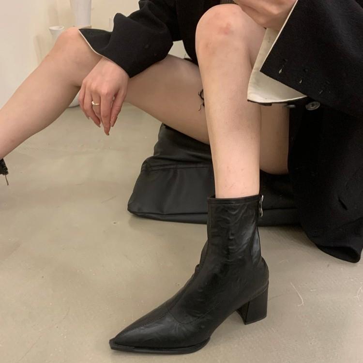 Pointed Boots Short Boots Women's 2025 New Autumn and Winter Women's Boots Niche Thin Martin Boots Thick Heel High Heels Short Boots