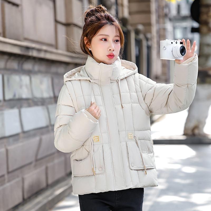 New down cotton-padded jacket with removable sleeves, short vest in autumn and winter, loose two-wear vest jacket.
