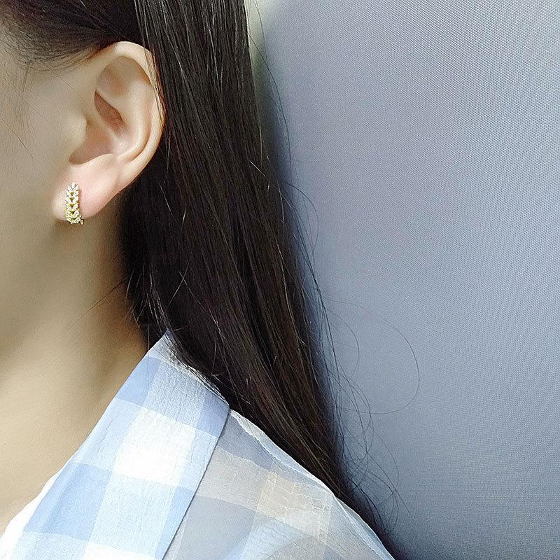  Arrival Sparkling  Zircon Wheat Hoop Earrings Stainless Steel Gold Color Huggies Piercing Earring Wedding Jewelry