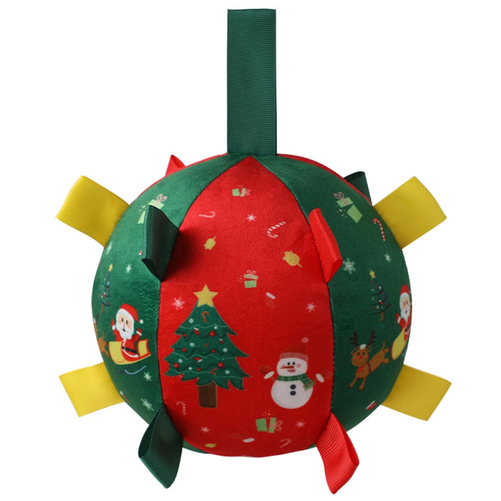 

Christmas Ball Dog Toy, Christmas Interactive Ball Built-in Chimes Plush Stuffed Squeaky Dog Toy With Xmas Tree Snowman Pattern Pet Training Toy One Size