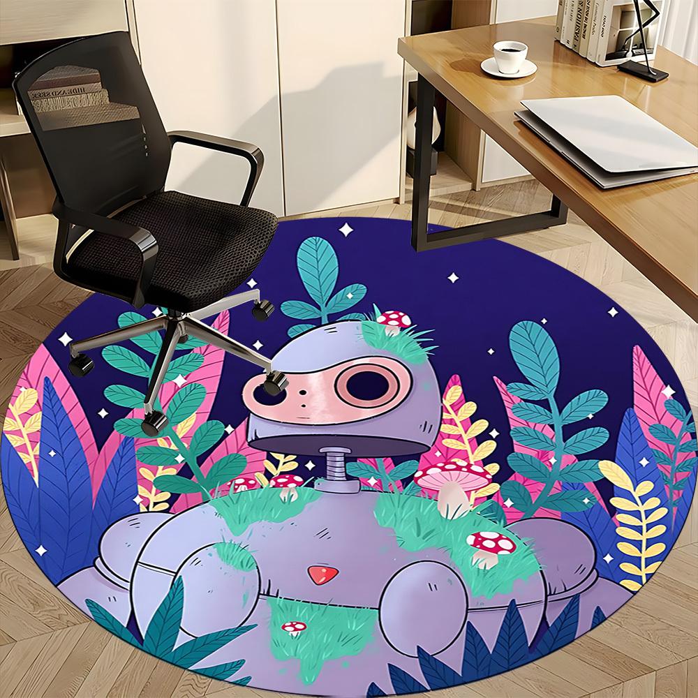 1pc Robot Office Round Area Rug,  Mat Suitable For Office, Under Office Chairs Bedroom Living Room Home Decor, Room Deco