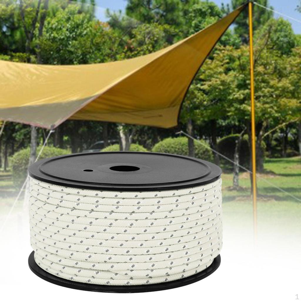 50M Camping Tent Rope, Outdoor Guy Lines, 4mm Thickness, Reflective Rope Wind for Fishing