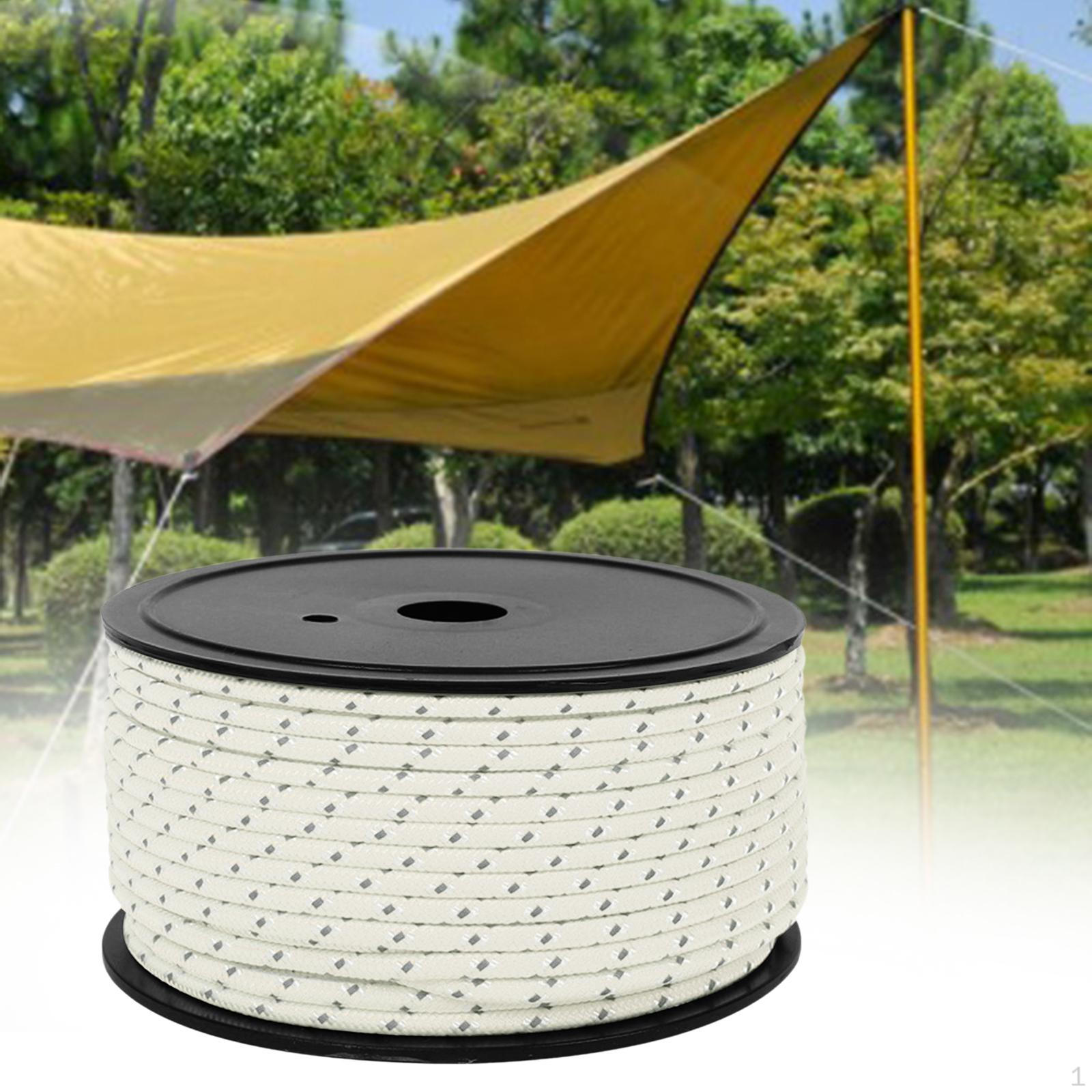 50M Camping Tent Rope, Outdoor Guy Lines, 4mm Thickness, Reflective Rope Wind for Fishing белый