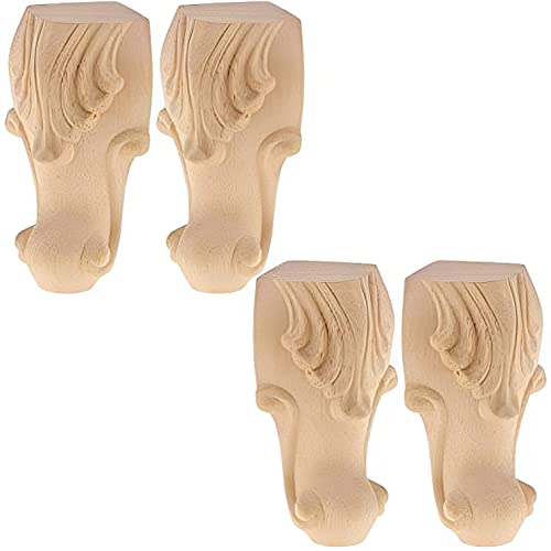 MIMIA Replacement Furniture Legs, Wooden, European Style, Table Legs, Set of 4, Western Style, Carved, Wooden, Furniture Feet, Furniture Parts, Replac