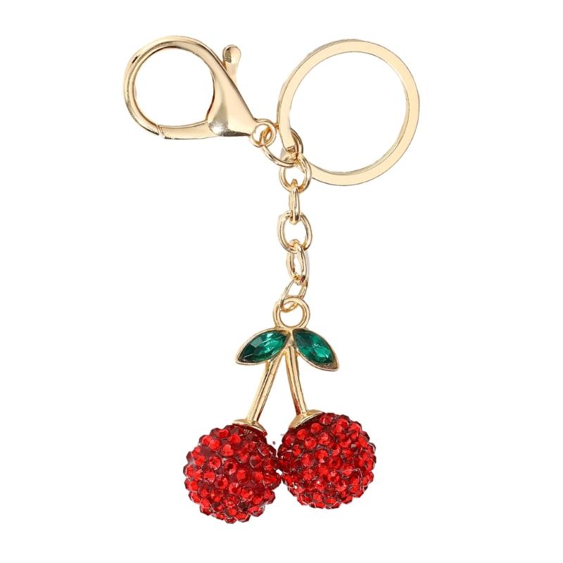 Cherry Shaped Keychain with Rhinestones Versatile Charm for Keys and Bags Fruit Shaped Keyring Pendant Purse Decoration