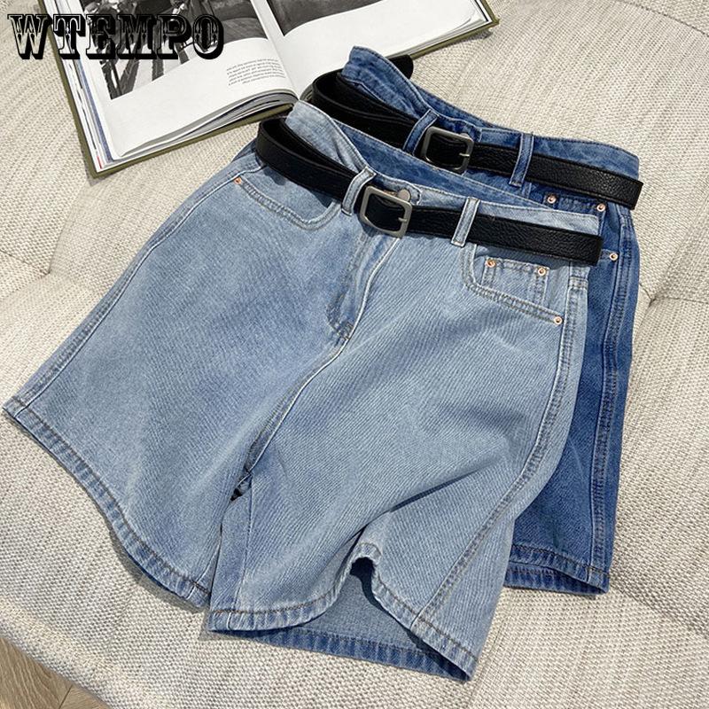 

High Waisted A-line Casual Denim Shorts for Women In Summer Loose Straight Leg Wide Leg Shorts S світло-синій колір