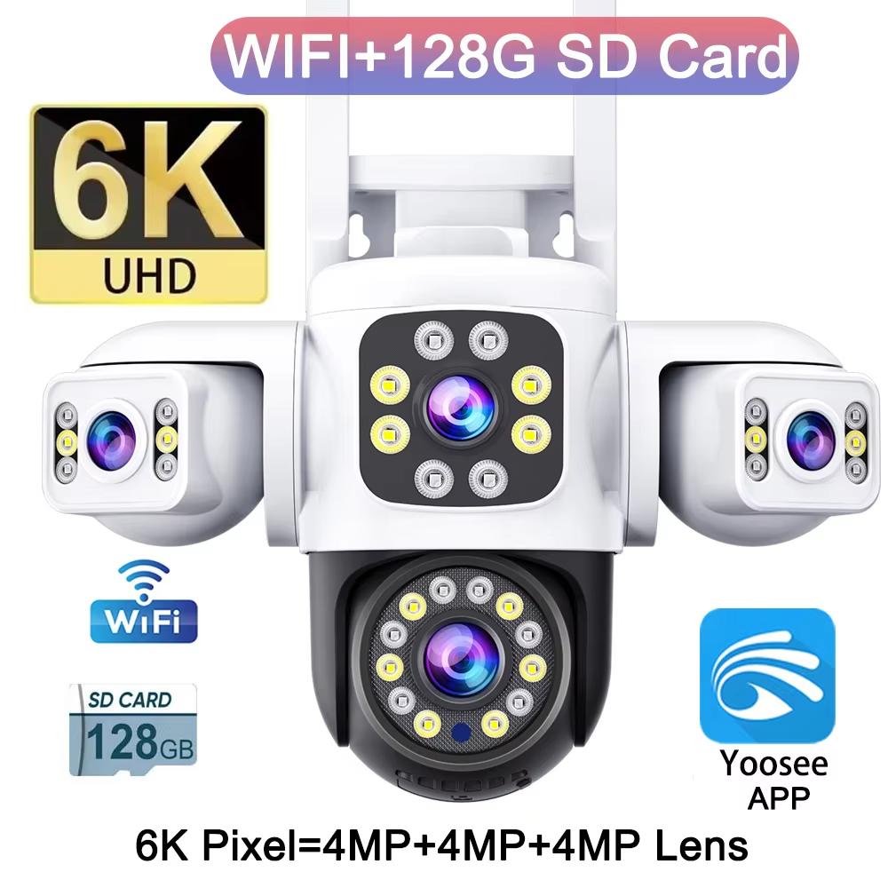 Kamera IP WiFi 6K 12MP UHD Zewnętrzna Trzy ekrany Trzy obiektywy Wykrywanie typu ludzkiego AI Automatyczne śledzenie Securit Yoosee APP IP CCTV