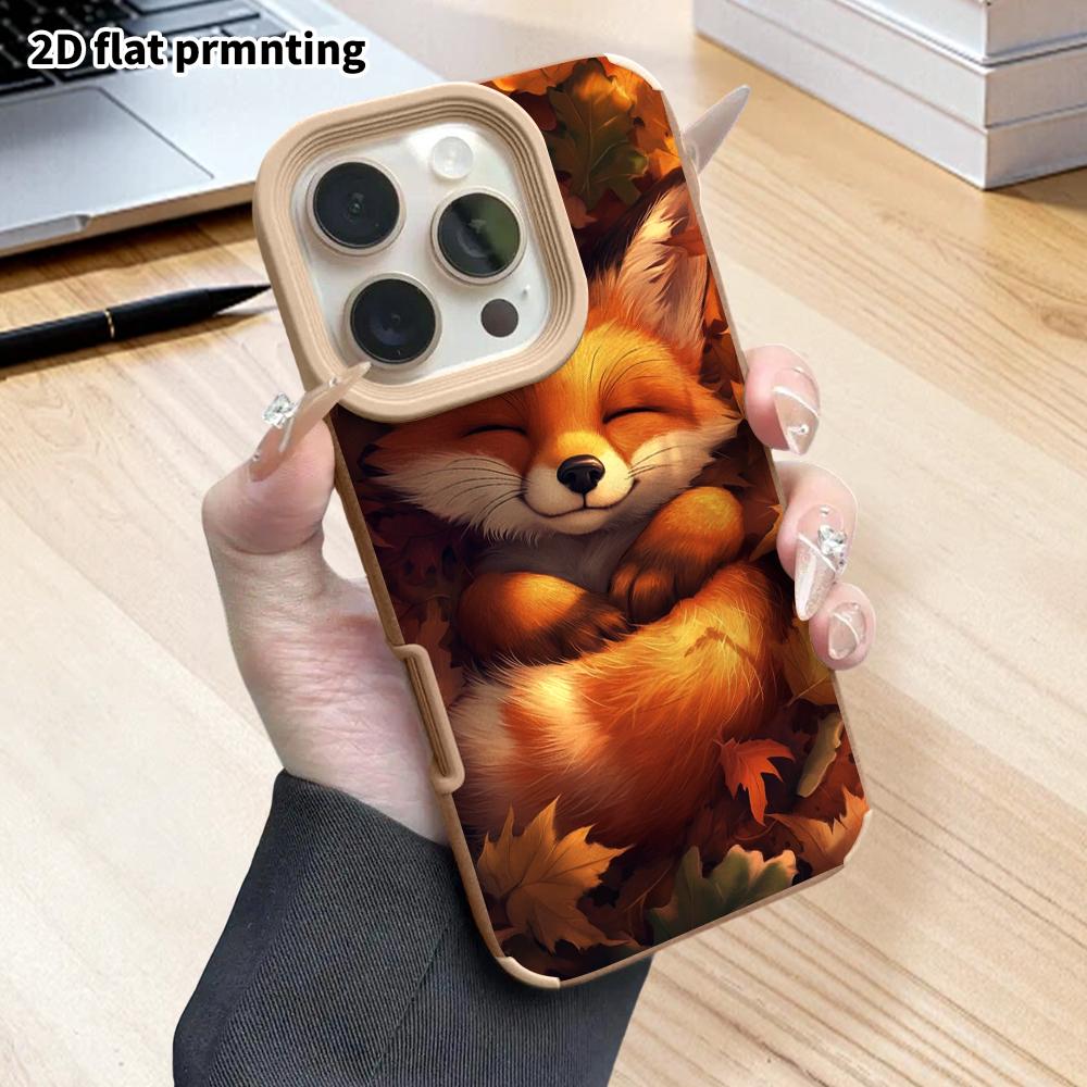 Phone Case: 2D Flat Lambskin Suitable for iPhone 18 17 16 15 14 13 Pro Protective Case, Autumn Leaves Little Fox, Christmas and Halloween Gifts