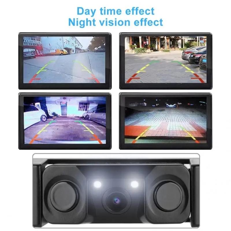 License Plate Frame Monitor Parking Sensor Radars Rearview Backup Camera 3 in 1