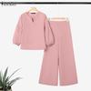 Kvinner 3/4-ermet bluse og bukser Uformelt todelt dresssett