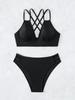 2025 V-neck Sexy Solid Color Backless Bikini - European & American Style Two-piece Swimwear
