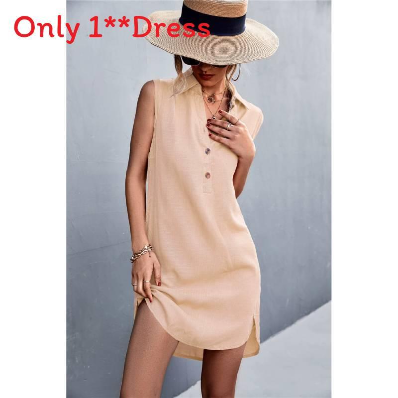 Classic Cotton Linen Sleeveless Dress With Button Details For Casual Summer Wear