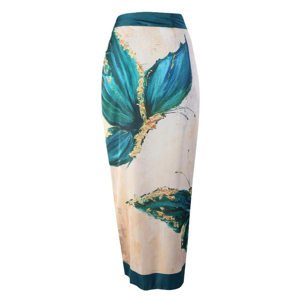 2023 Retro Chiffon Long Swimsuit Cover-Up: European & American One-Piece Bikini for Beach & Spring