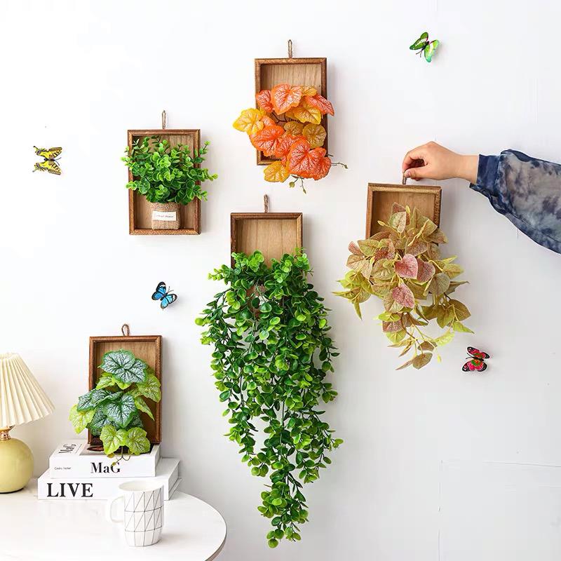 Simulated Plant Artificial Flower Decoraitons Wall Hanging Plant in Frame Home Garden Decors Outdoor Yard Artificial Plants