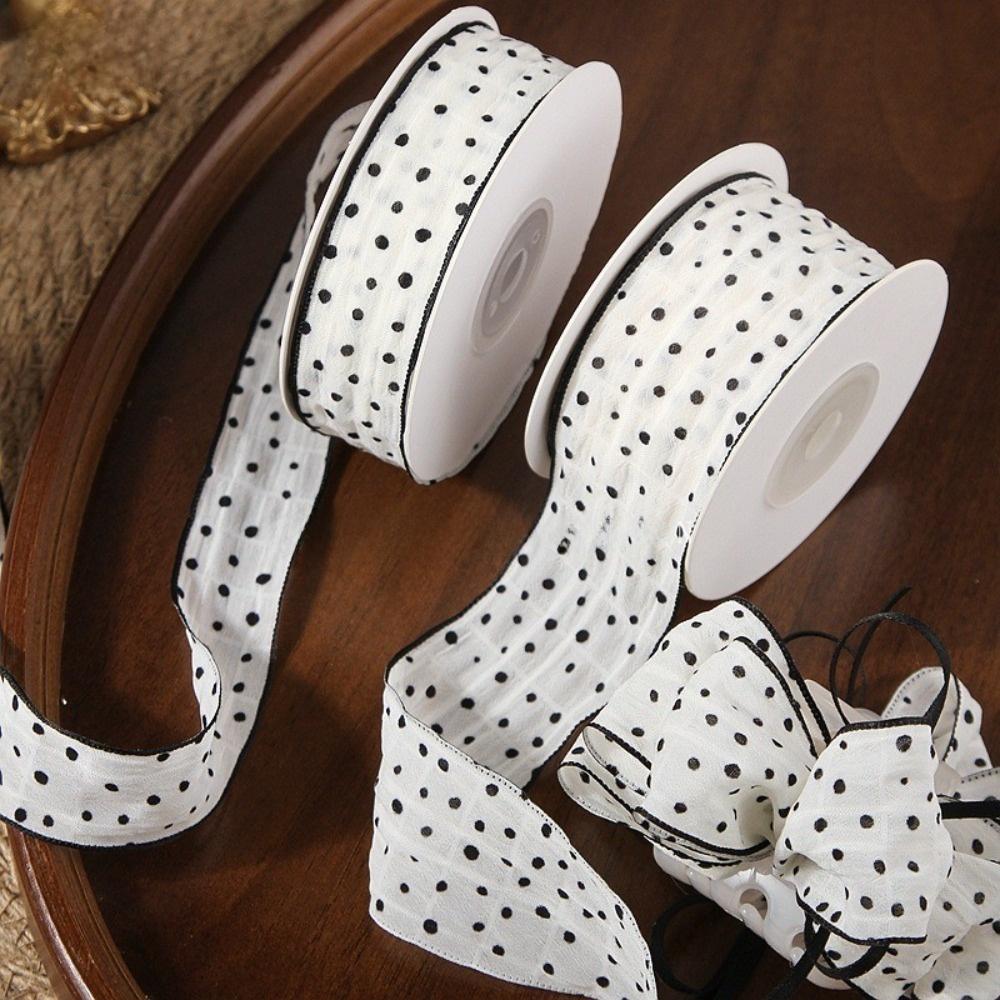 10 Yards 10 Yards Length Crinkled Chiffon Ribbon Crinkled Texture Polka Dot Pattern Wave Edge Ribbon Chiffon Material
