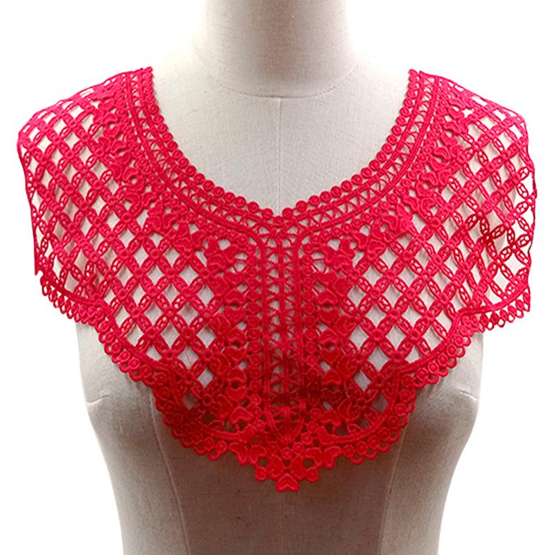 

Кружевной воротник из молочного шелка с вышивкой: Водорастворимый, 3D, DIY аксессуар ярко-красный