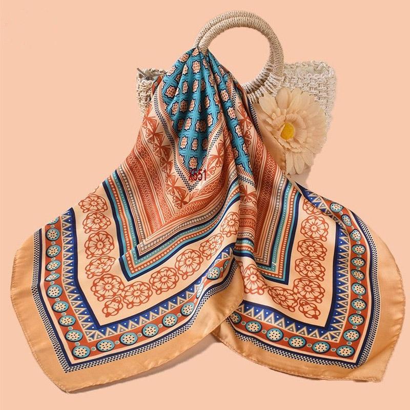 High Quality Summer Hijab Scarf Women Silk Imitation Neckerchief Hair Bands Foulard Woman Shawls Wraps Ribbon Square Bandanas
