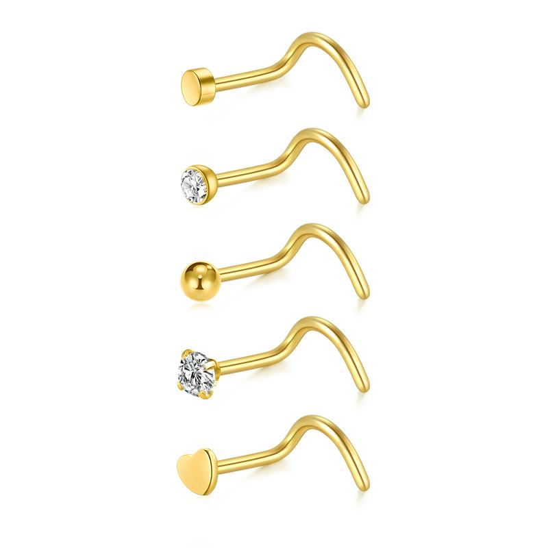 5/6/21 Stück 20G Nasenstecker Edelstahl Nasenflügelstecker Schrauben Nasenring Hoop Körperpiercing Silber Gold Farbe Herz Nasenstecker