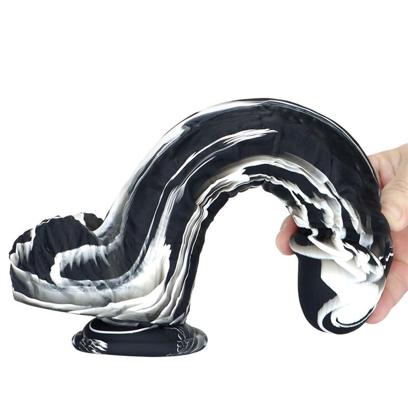 Female Masturbator Simulation Phallus Female Sex Supplies Black and White Silicone Super Soft Dildo Extra Thick Sex Toys
